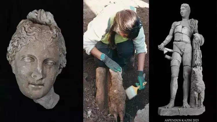 Aspendos Antik Kent’teki kazı çalışmasında mermer Hermes heykeli bulundu