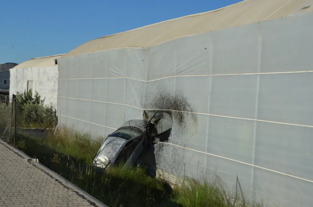 Serik’te yoldan çıkan otomobil muz serasına girdi: 1 yaralı